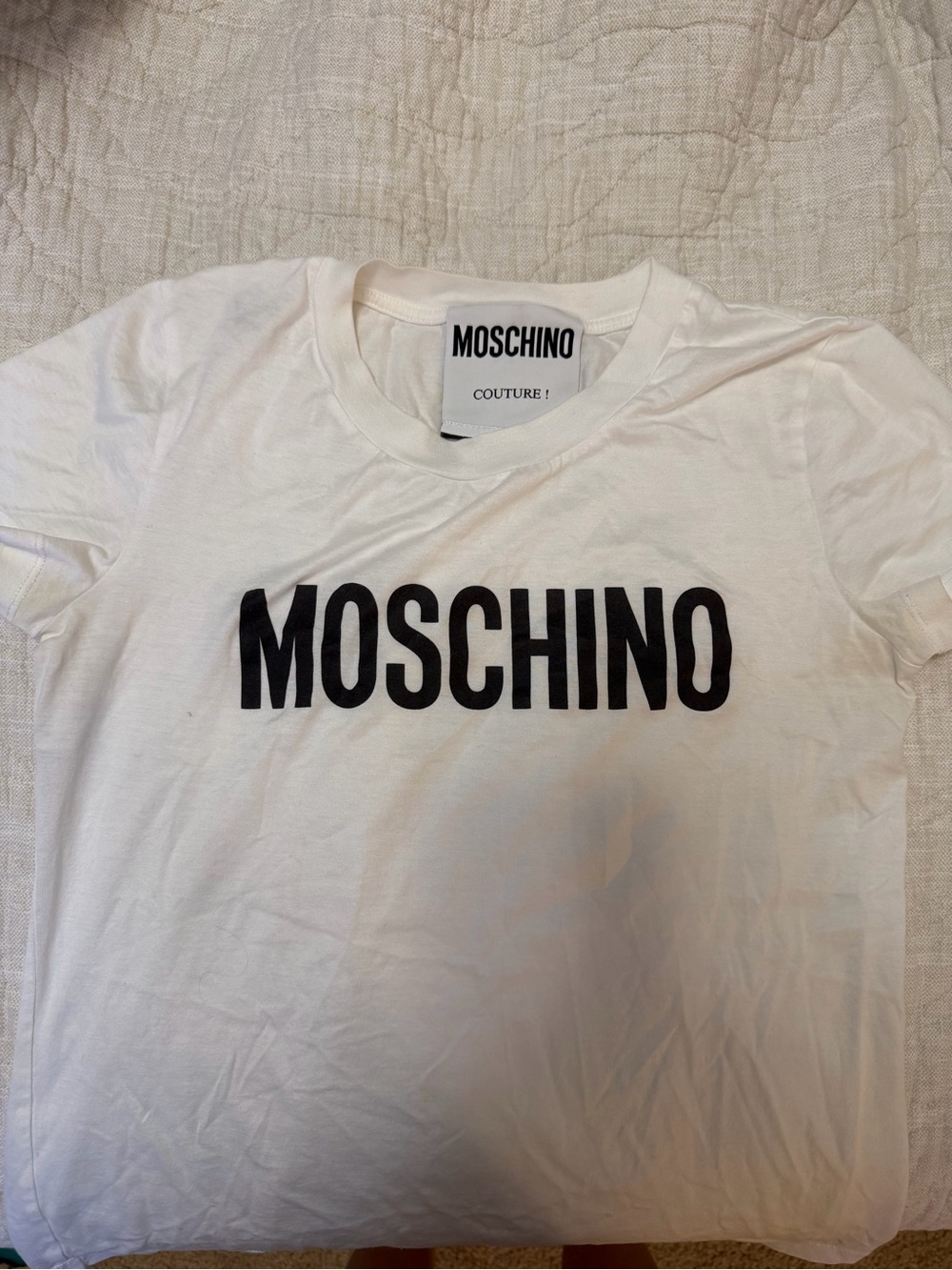 Moschino Cream and Black Logo Tee